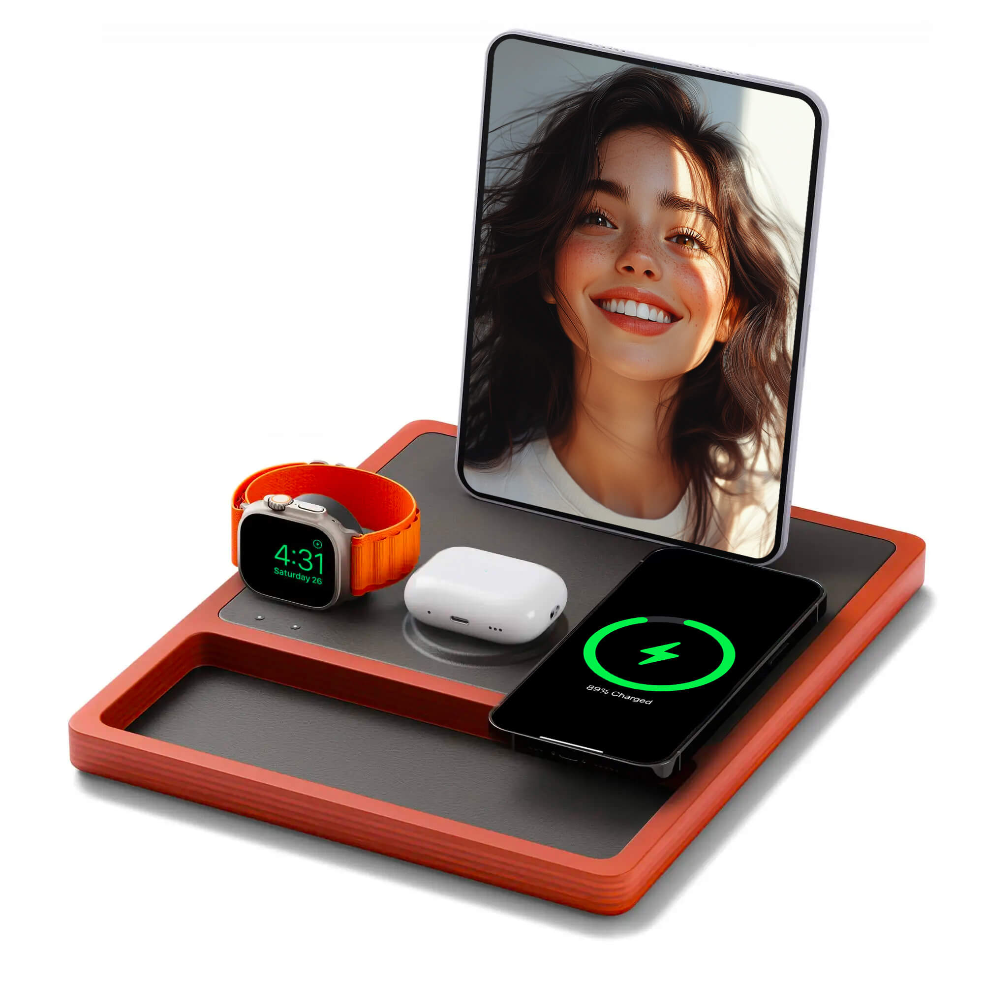 QUAD TRAY Black - 4-in-1 MagSafe Oak Wireless Charger with iPad Stand Support