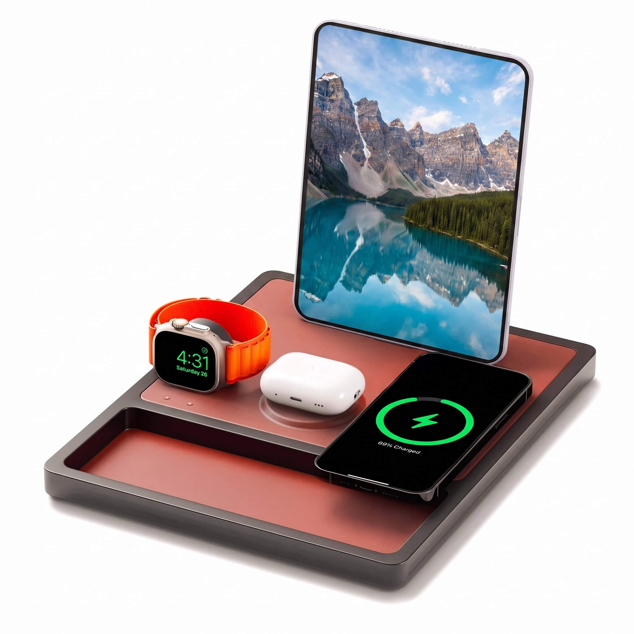 QUAD TRAY Saddle - 4-in-1 MagSafe Midnight Black Wireless Charger with iPad Stand Support