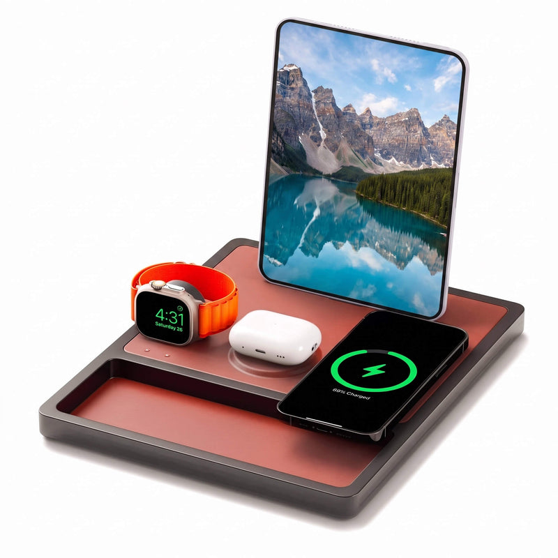 QUAD TRAY Saddle - 4-in-1 MagSafe Midnight Black Wireless Charger with iPad Stand Support