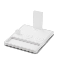 QUAD TRAY White - 4-in-1 MagSafe Rustic White Wireless Charger with iPad Stand Support angle view no devices
