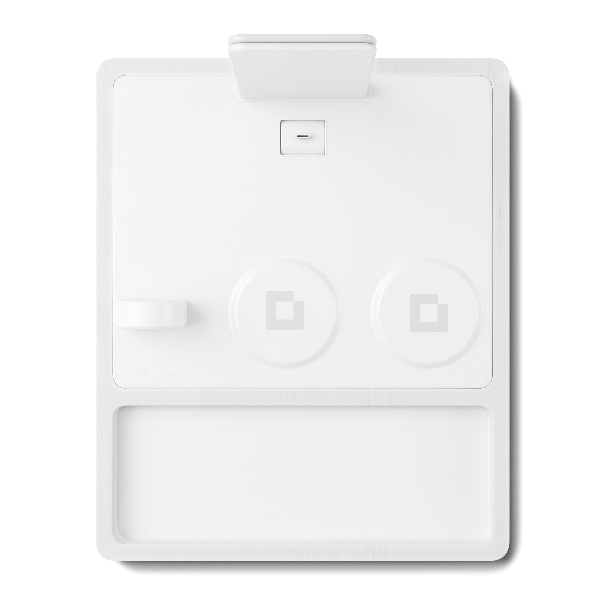 QUAD TRAY White - 4-in-1 MagSafe Rustic White Wireless Charger with iPad Stand Support top view without devices