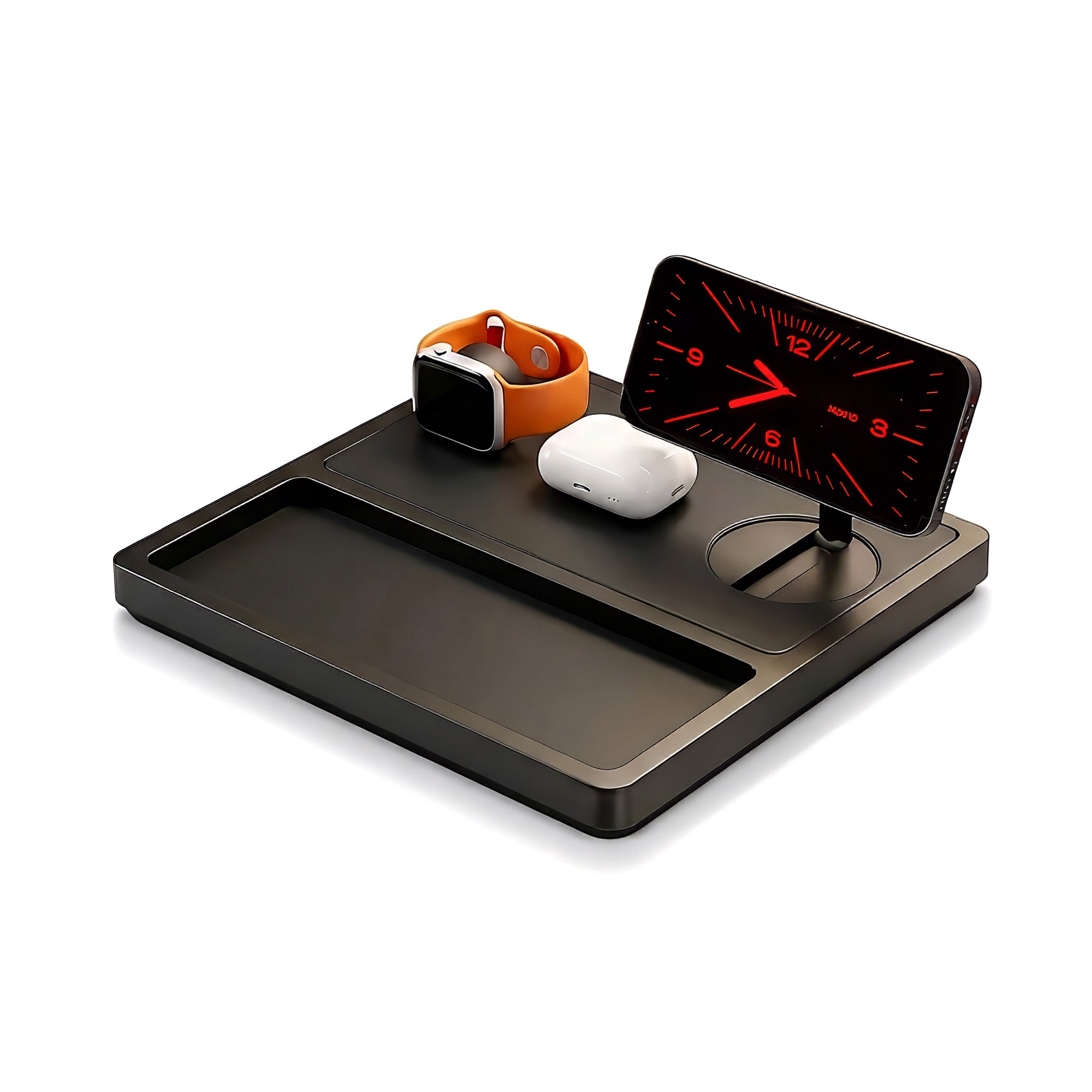 TRIO Qi2 - 3-in-1 MagSafe Midnight Black Wireless Charger with Tray, Lift-Up Coil & Apple Watch Charger