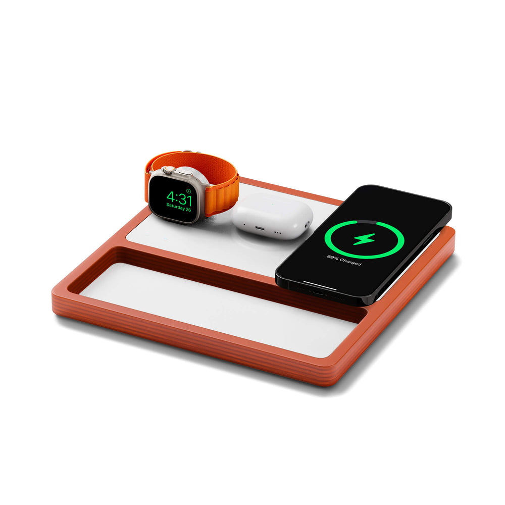 TRIO TRAY White - 3-in-1 MagSafe Oak Wireless Charger with Apple Watch Charging