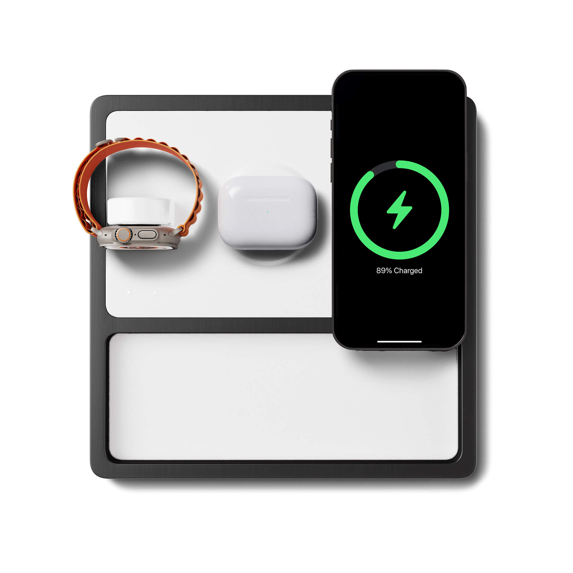 TRIO TRAY White - 3-in-1 MagSafe Midnight Black Wireless Charger with Apple Watch Support