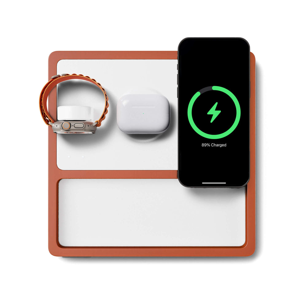 TRIO TRAY White - 3-in-1 MagSafe Oak Wireless Charger with Apple Watch Support