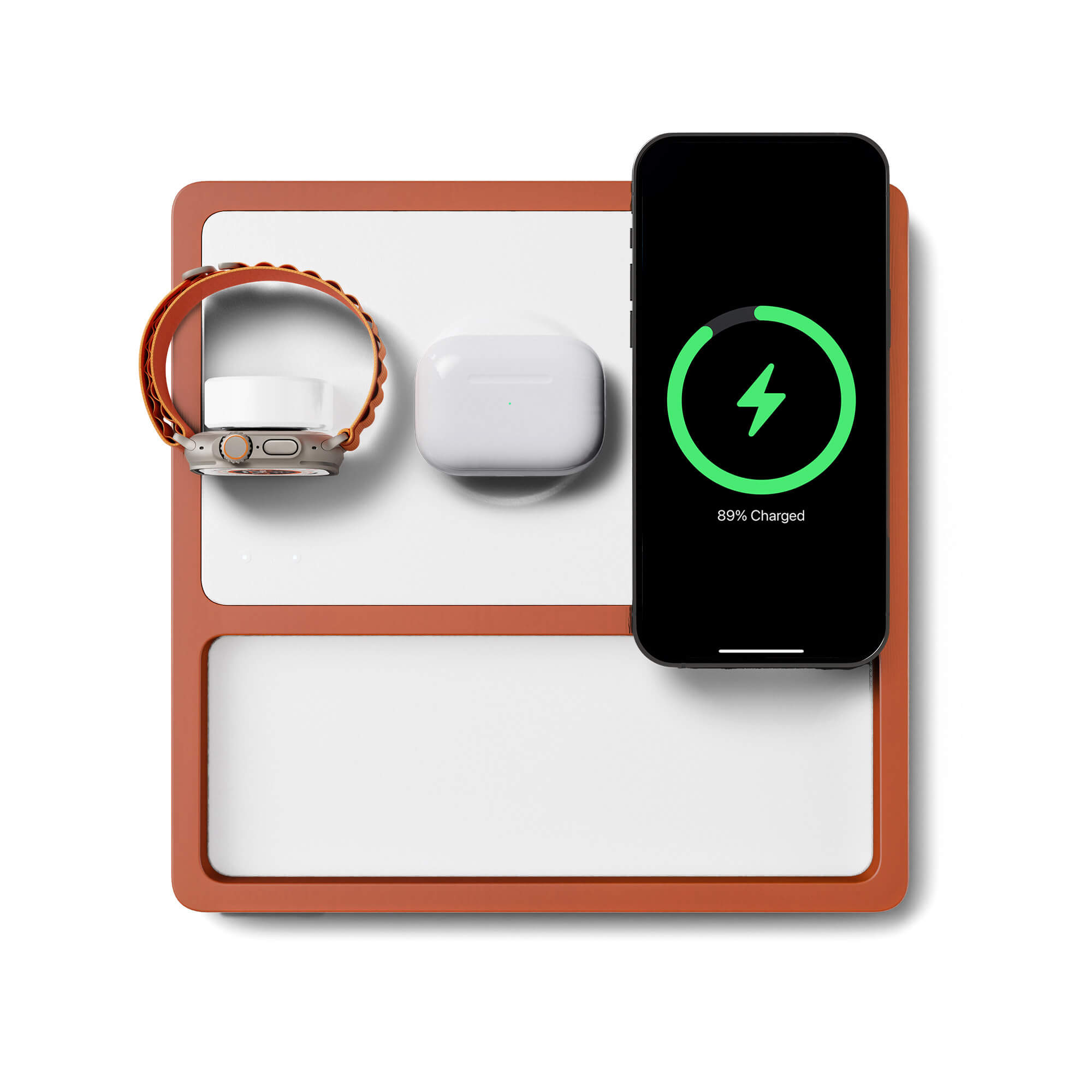 TRIO TRAY White - 3-in-1 MagSafe Oak Wireless Charger with Apple Watch Support