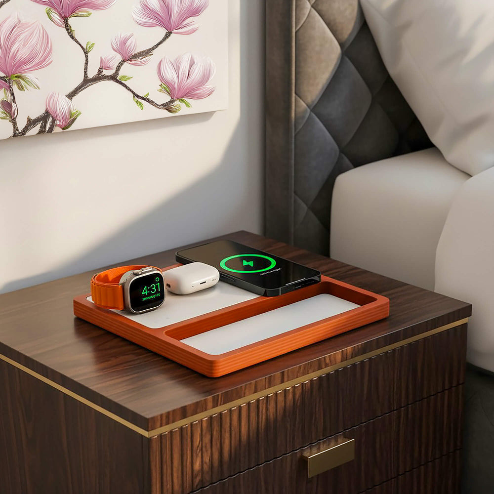 TRIO TRAY White - 3-in-1 MagSafe Oak Wireless Charger with Apple Watch Charging