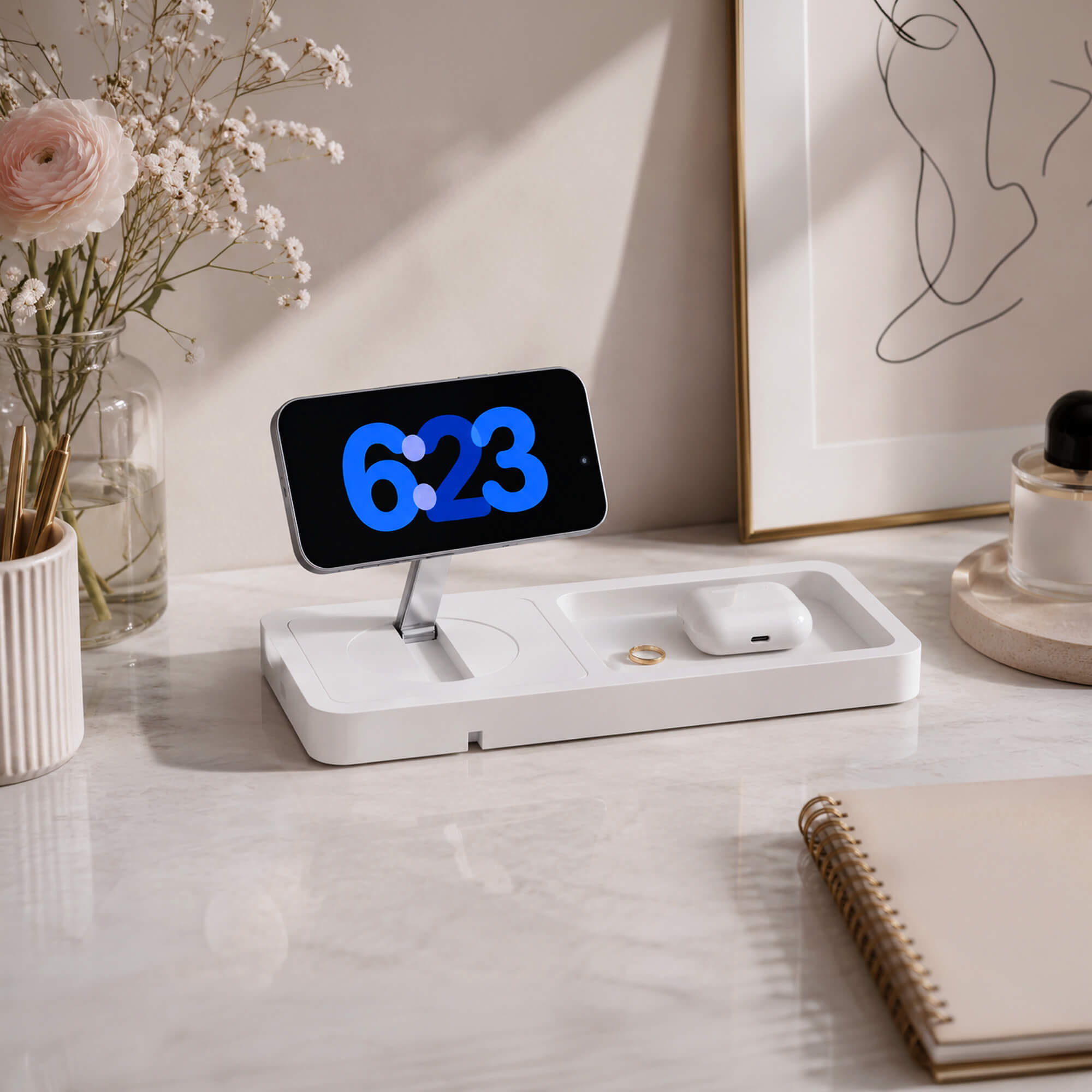 UNO TRAY - Qi2.2 Magnetic Wireless Charging Dock - Rustic White