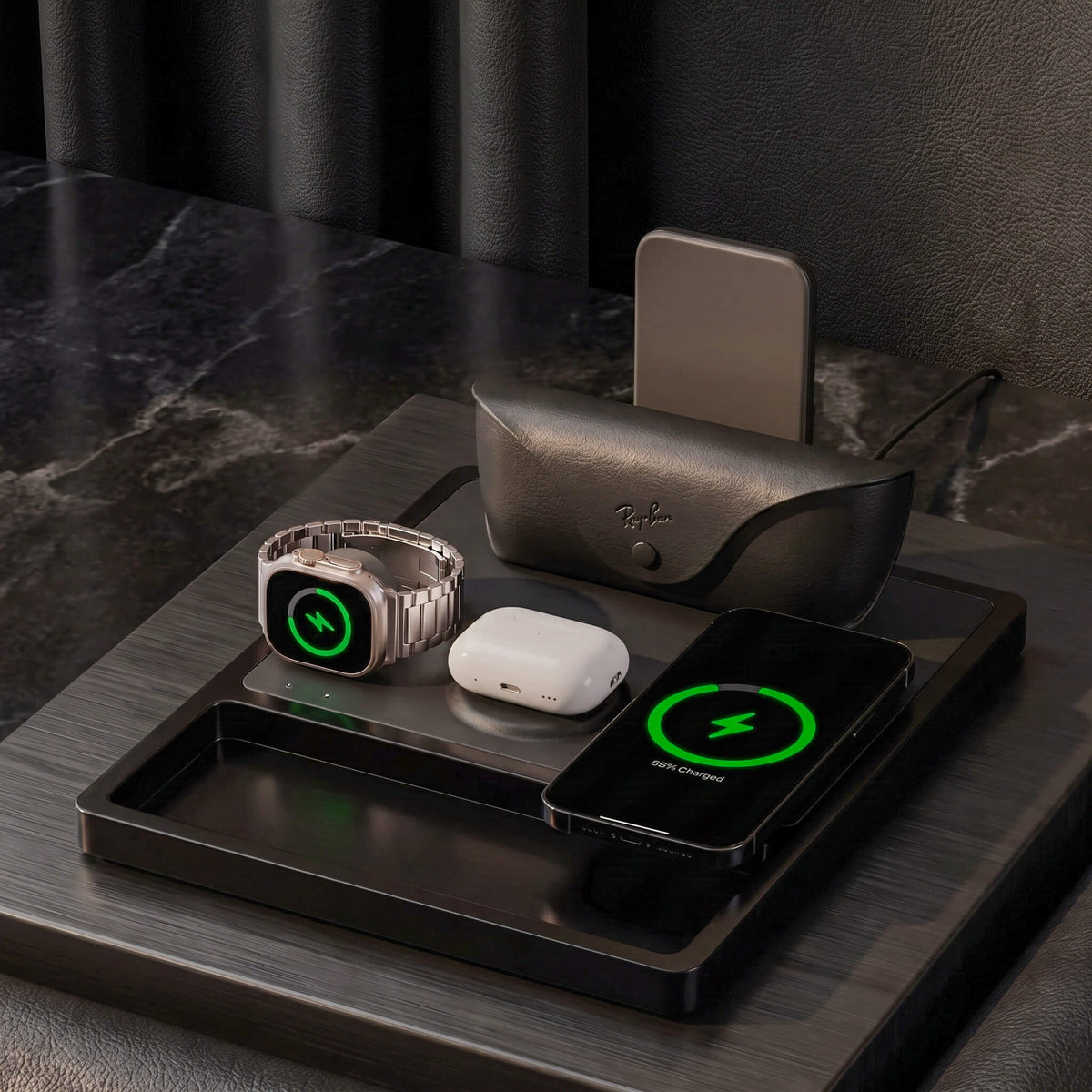 QUAD TRAY Black - 4-in-1 MagSafe Midnight Black Wireless Charger with iPad Stand Support