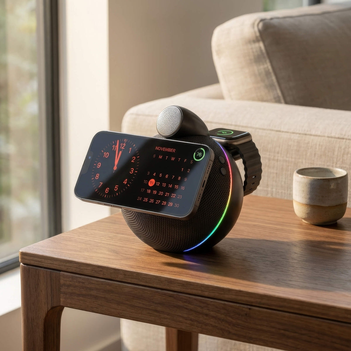 ORBE · Qi2.2 Certified Wireless Charging Speaker with Ambient Light - Dark Grey