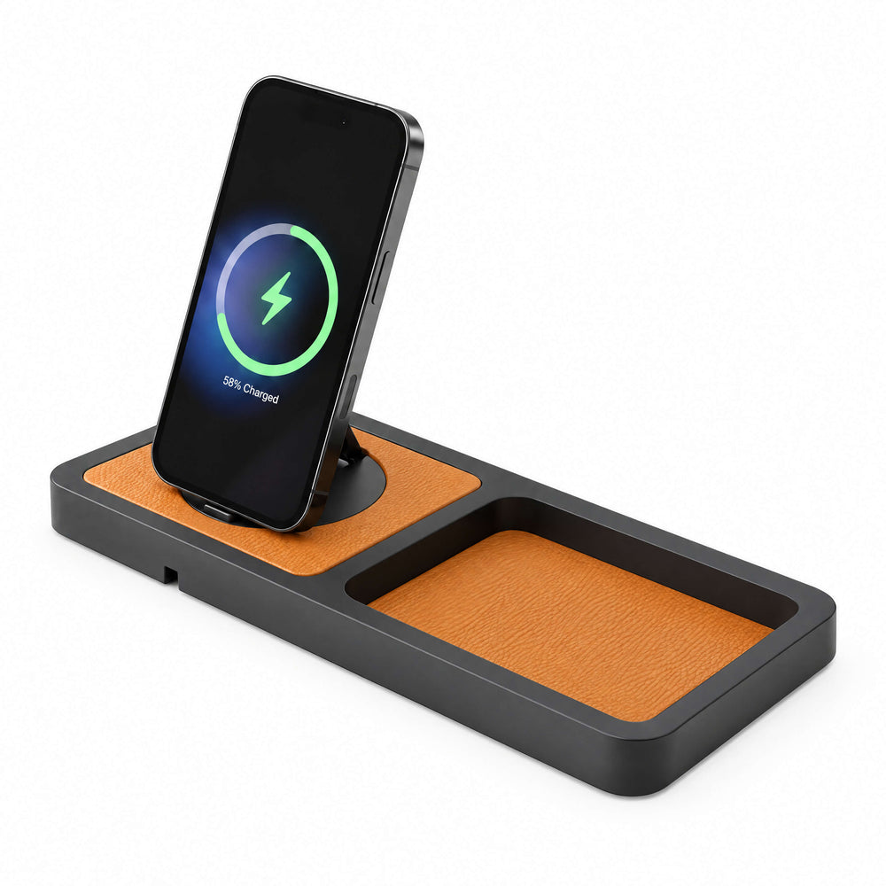 UNO TRAY - Qi2.2 Magnetic Wireless Charging Dock - Saddle Black