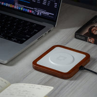 UNO White - Single-Coil MagSafe Oak Wireless Charger on desk
