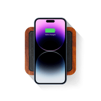 UNO Black - Single-Coil MagSafe Oak Wireless Charger front  view with device
