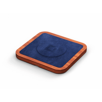 UNO Alcantara Blue - Single-Coil MagSafe Oak Wireless Charger Angle View, without device