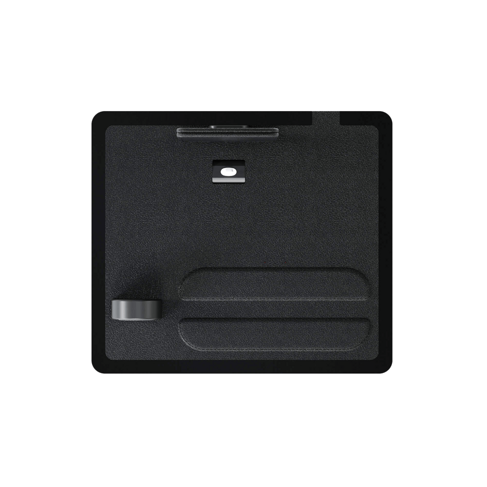 NYTSTND QUAD black leather top, midnight black wood base USB-C front view without devices