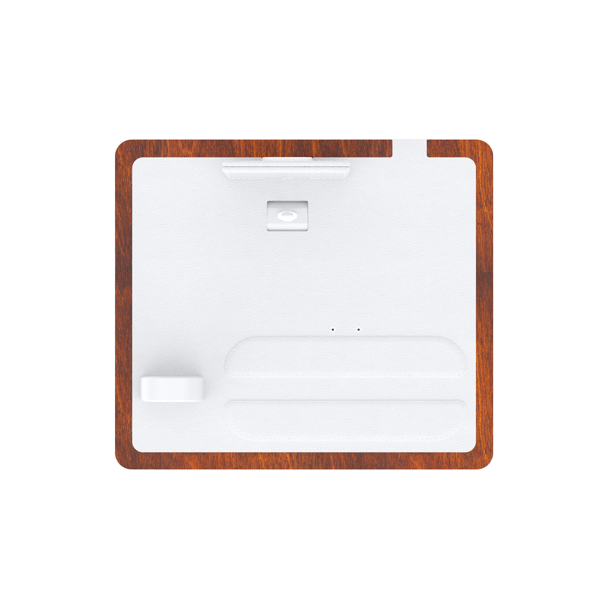 NYTSTND QUAD white leather top, oak wood base, front view without devices