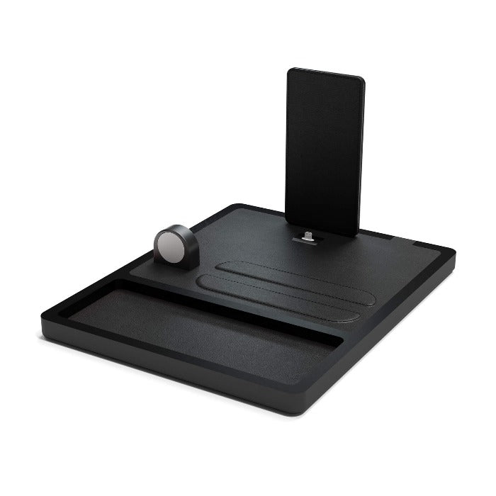 NYTSTND QUAD TRAY Black top midnight black  base, front view without devices