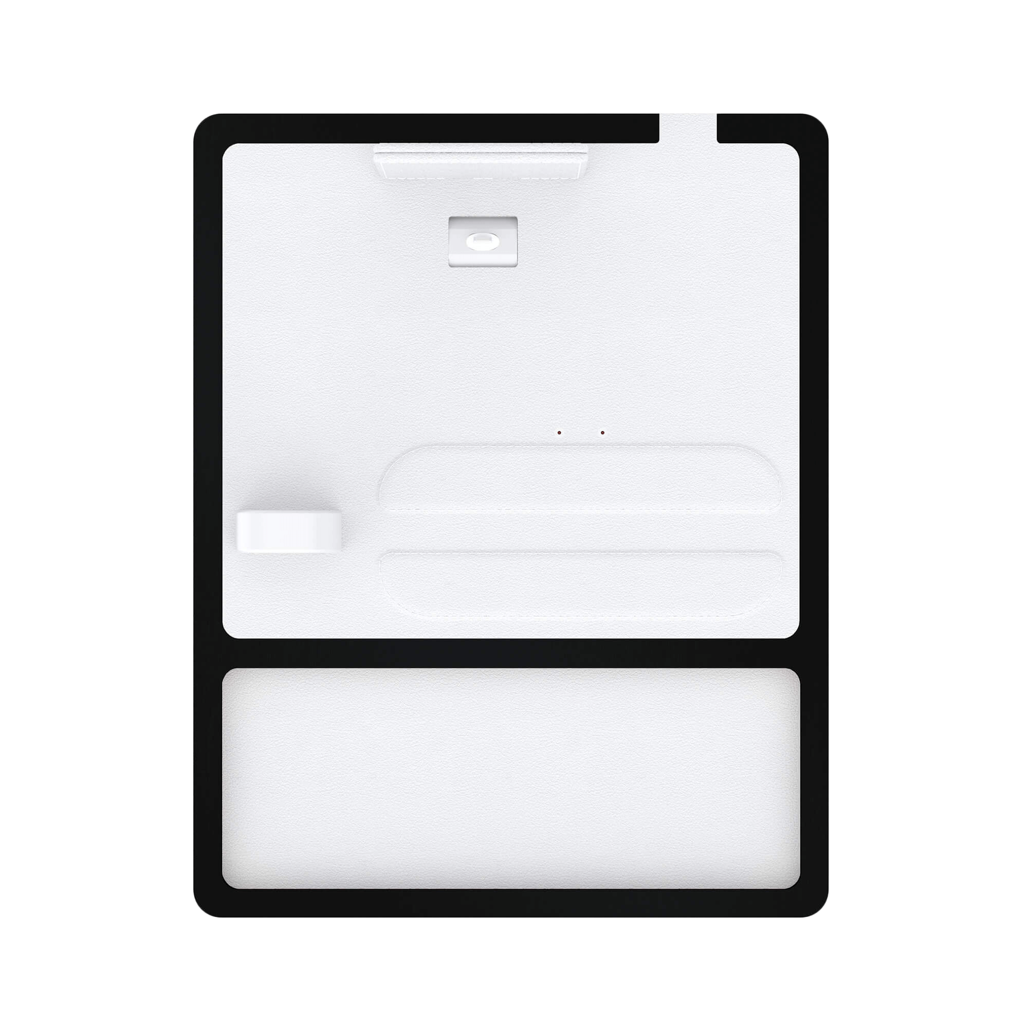 NYTSTND QUAD TRAY white top Midnight Black base, front view without devices